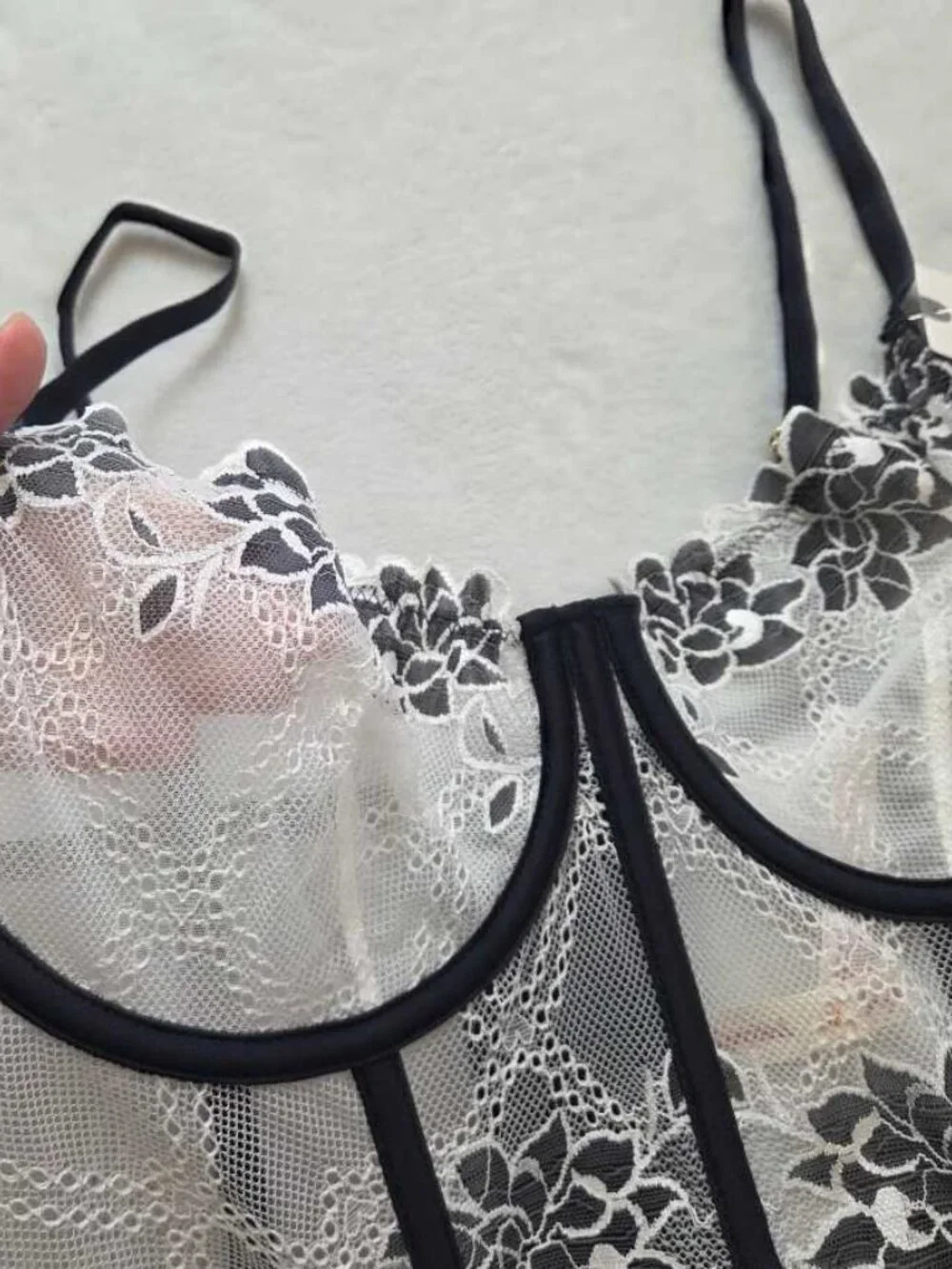 New L Anthropologie x LyreBird lace corset bra top Black & White